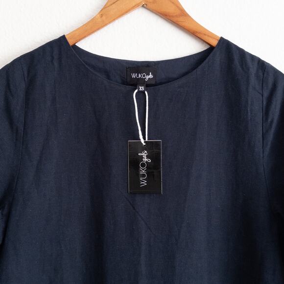 Wuko Gals Claire Midnight Blue Midi Linen Blend Dress Size XS NWT - Picture 5 of 7